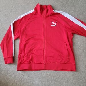 PUMA T7 Track Jacket Mens 3XL Red White Full Zip Up Stripe Athletic Logo. Perfec